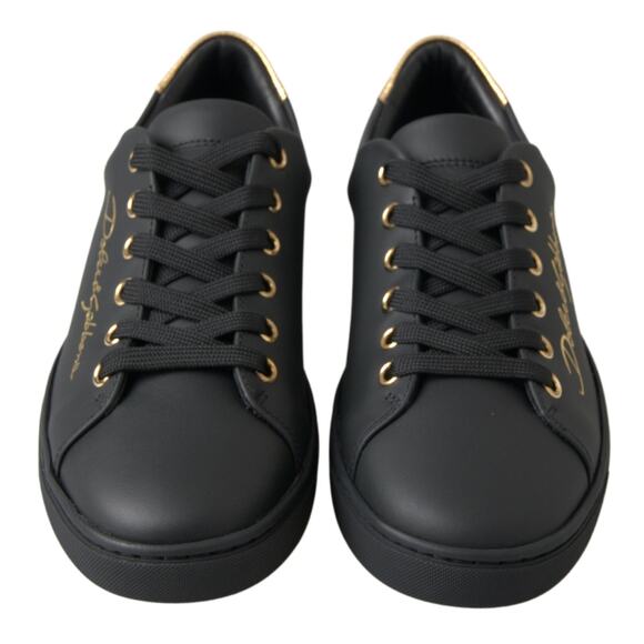 Dolce & Gabbana Black Gold Leather Classic Sneakers Shoes/EU36/US5.5/Black NWT main image 5